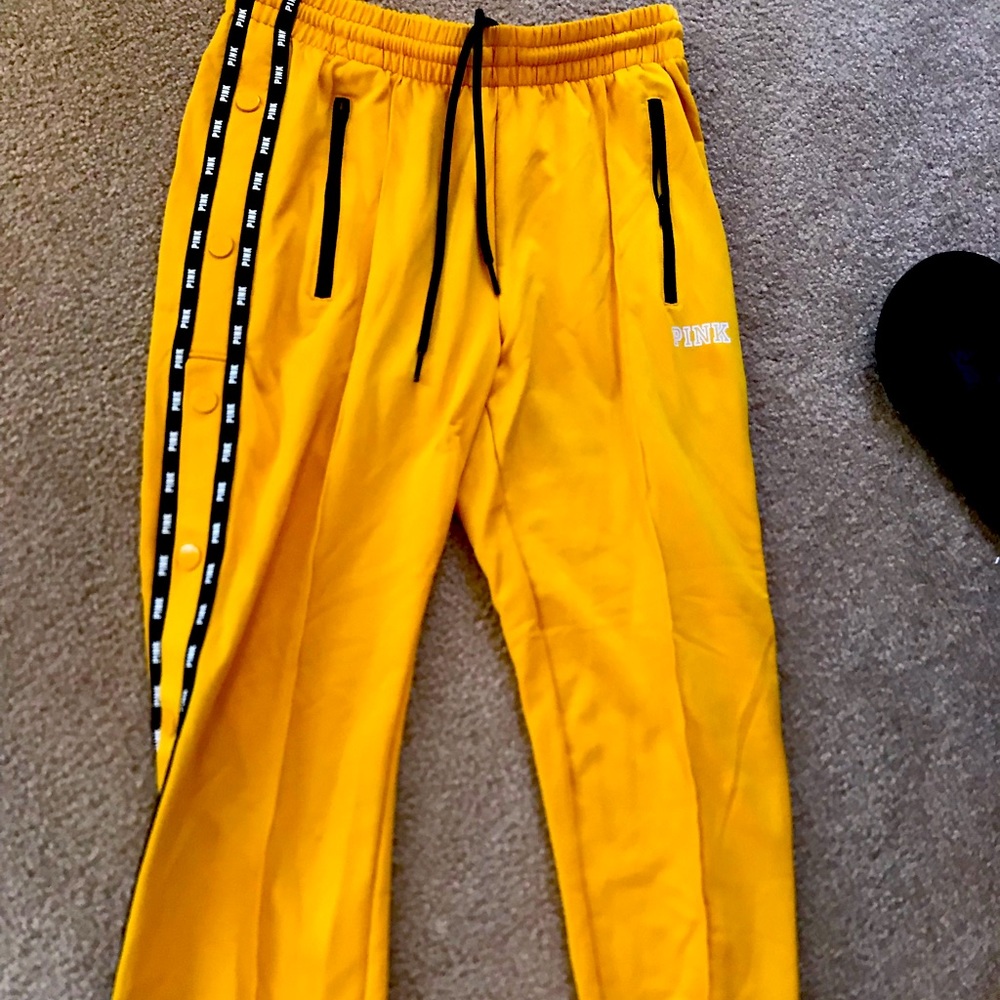 PINK(victoria secret) yellow jogger pant button up sides.